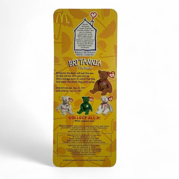 TY McDonalds Teenie Beanie Baby Mini "Britannia" The Bear 1997 Collectible Toy - Picture 2 of 2